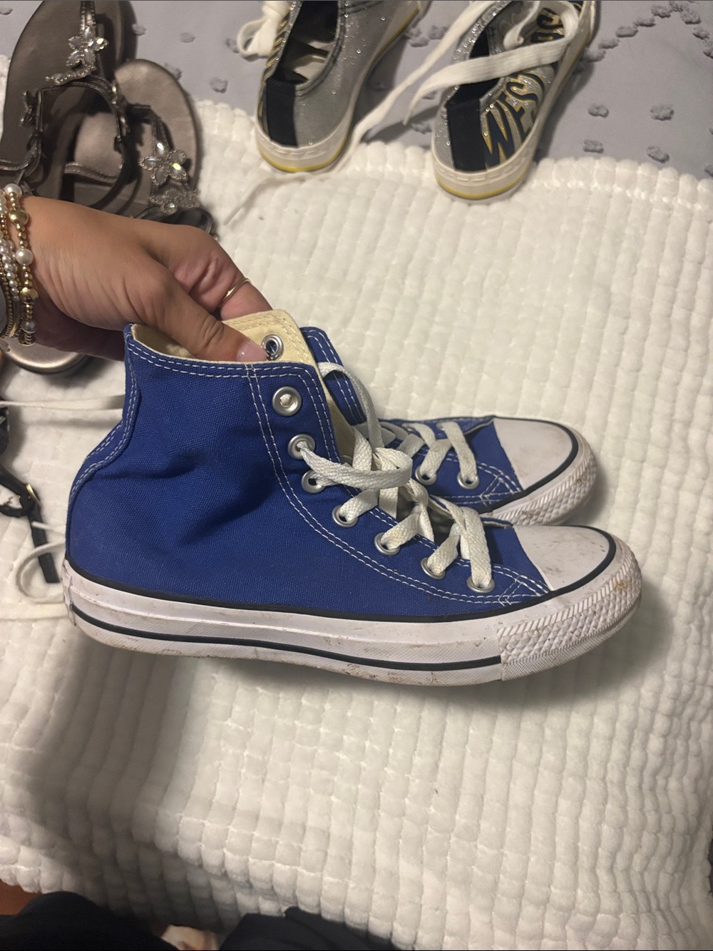 Converse women’s High Top Sneakers in Blue and White
